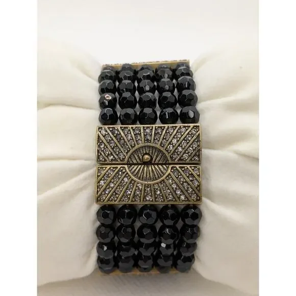 Heidi Daus Starburst Watch Black Faceted Beads Swarovski Crystals Art Deco - Picture 4 of 7